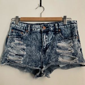 High waisted distressed jean shorts